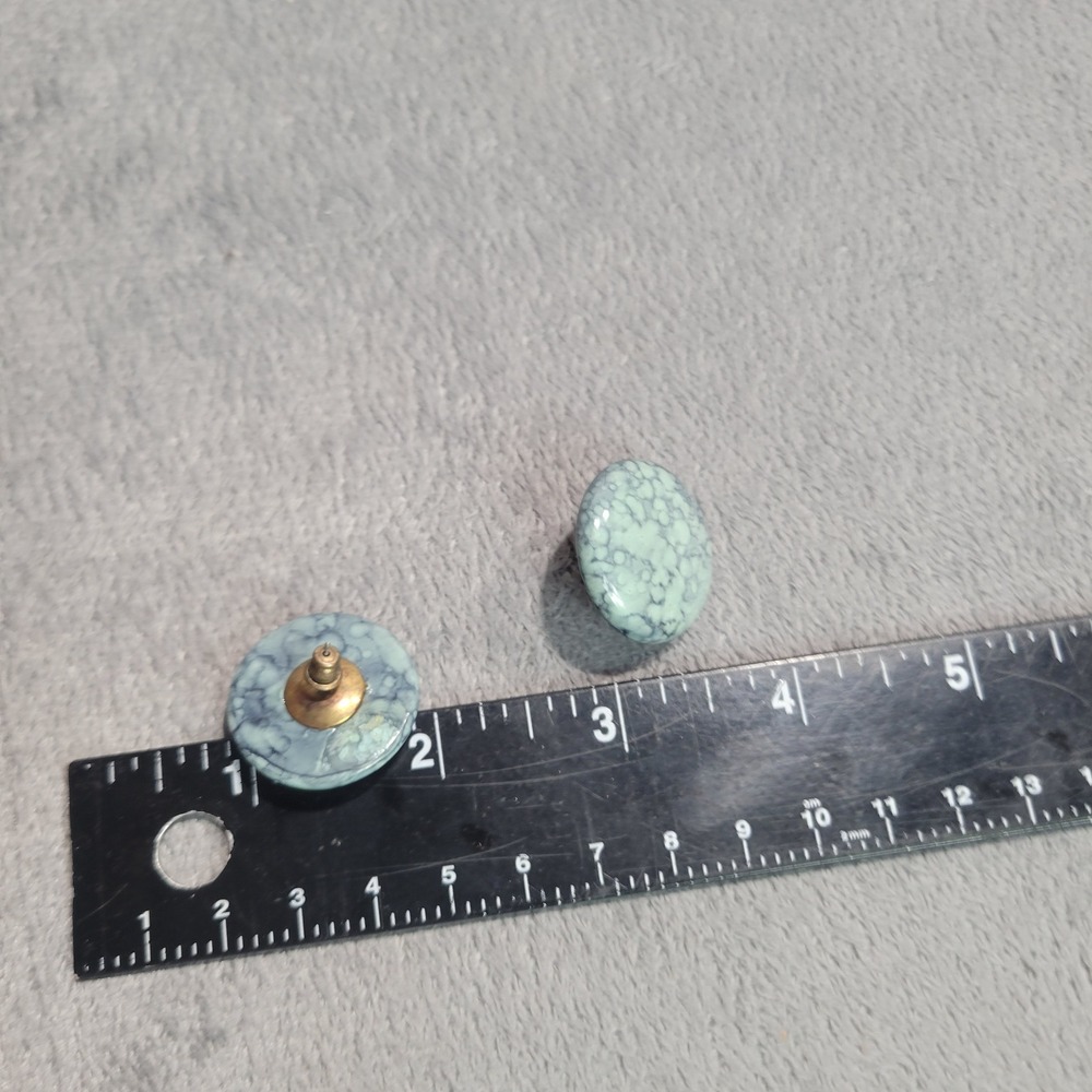 Earring Women OS Turquoise Blue Marbled Oval Cabochon Studs Boho Retro Southwest
